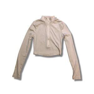 Ribbed Half Zip Long Sleeve Crop Top